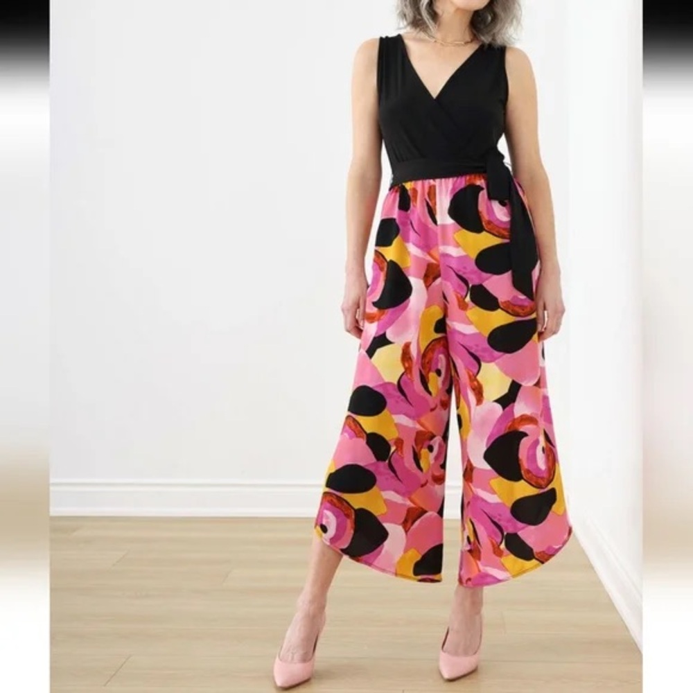 😄Cleo Black and Pink Abstract Jumpsuit